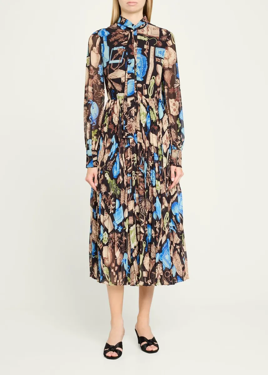Jason Wu Collection Tie-Neck Pleated Chiffon Long-Sleeve Midi Dress | Thumbnail 2 Jason Wu Collection Tie-Neck Pleated Chiffon Long-Sleeve Midi Dress | Thumbnail 2