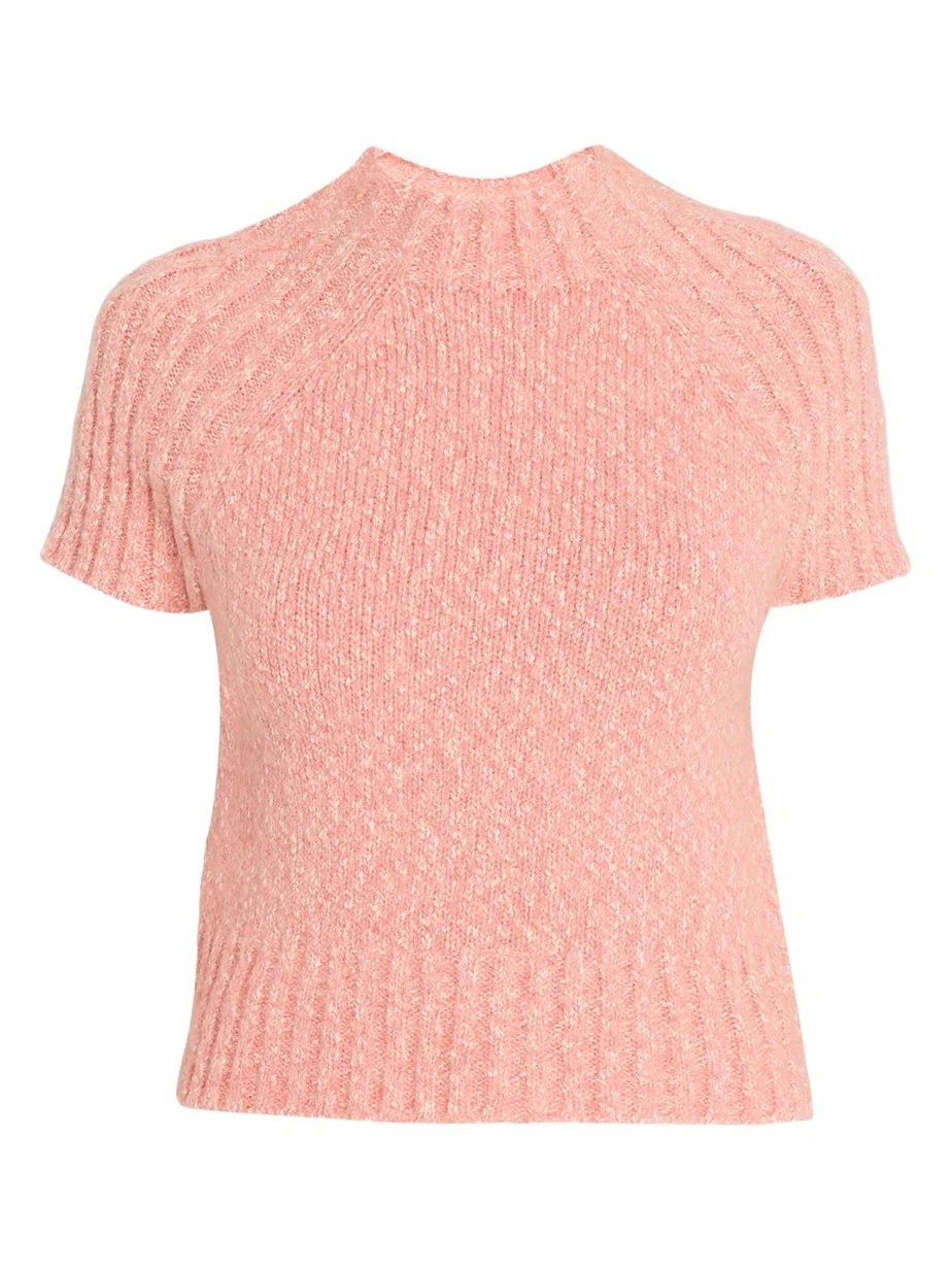 3.1 Phillip Lim Chunky Marled Knit Short-Sleeved Mock-Neck Sweater
