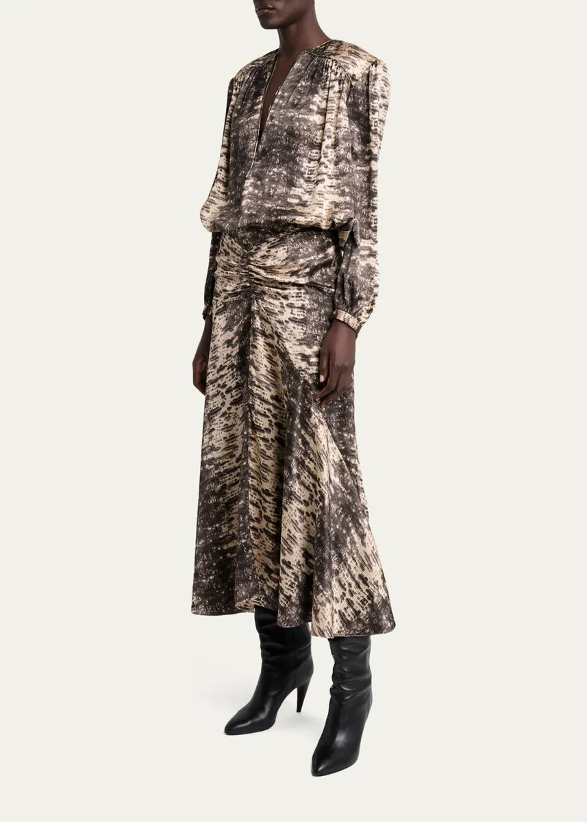 Isabel Marant Laren Python-Print Ruched Silk Midi Skirt | Thumbnail 2 Isabel Marant Laren Python-Print Ruched Silk Midi Skirt | Thumbnail 2