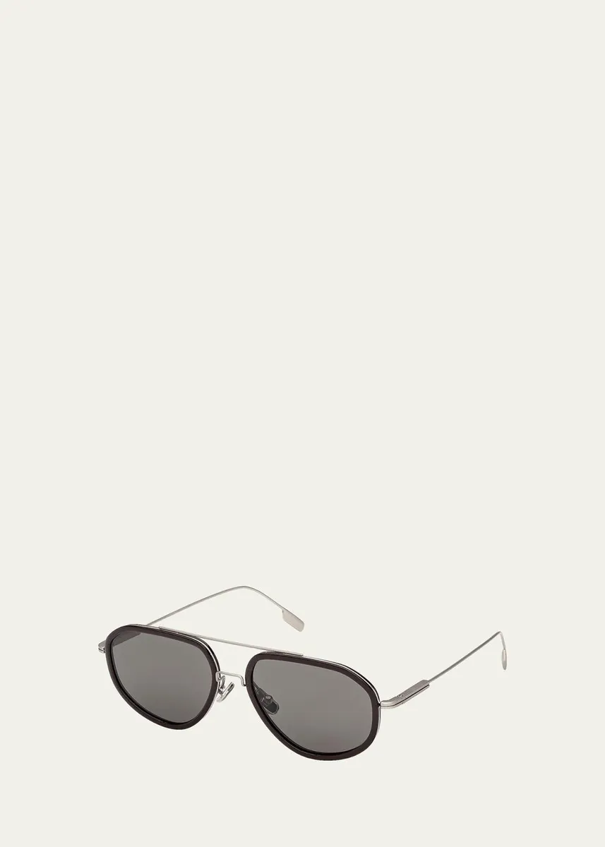 Zegna Men's Double-Bridge Titanium Aviator Sunglasses | Thumbnail 4 Zegna Men's Double-Bridge Titanium Aviator Sunglasses | Thumbnail 4