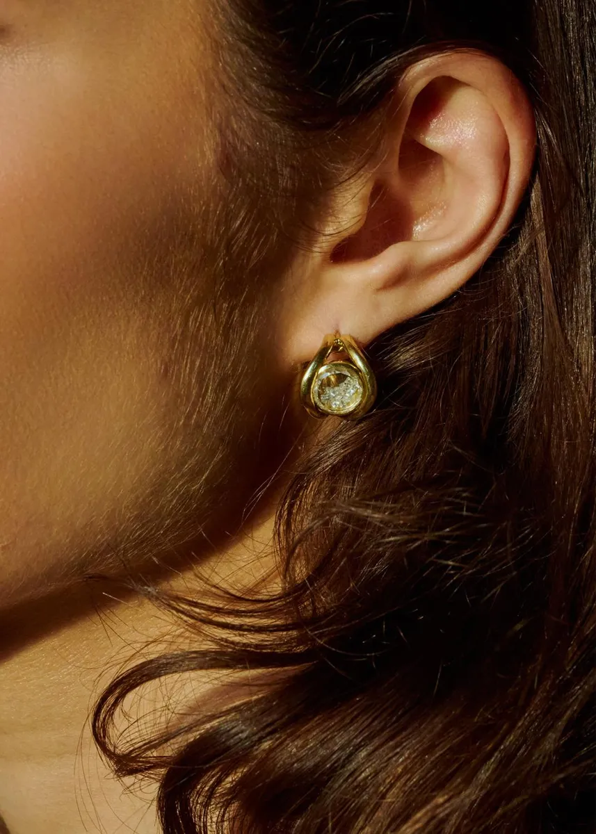 MORITZ GLIK 18K Yellow Gold Cascavel Huggie Earrings with Diamonds and Kaleidoscope Shakers | Thumbnail 2 MORITZ GLIK 18K Yellow Gold Cascavel Huggie Earrings with Diamonds and Kaleidoscope Shakers | Thumbnail 2