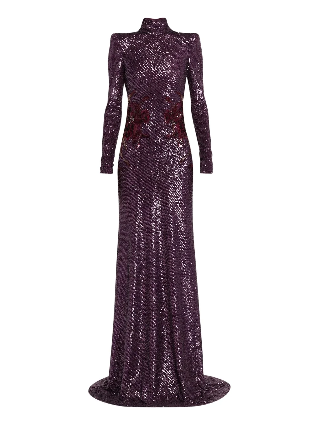 High-Neck Long-Sleeve Floral Sequined Gown High-Neck Long-Sleeve Floral Sequined Gown