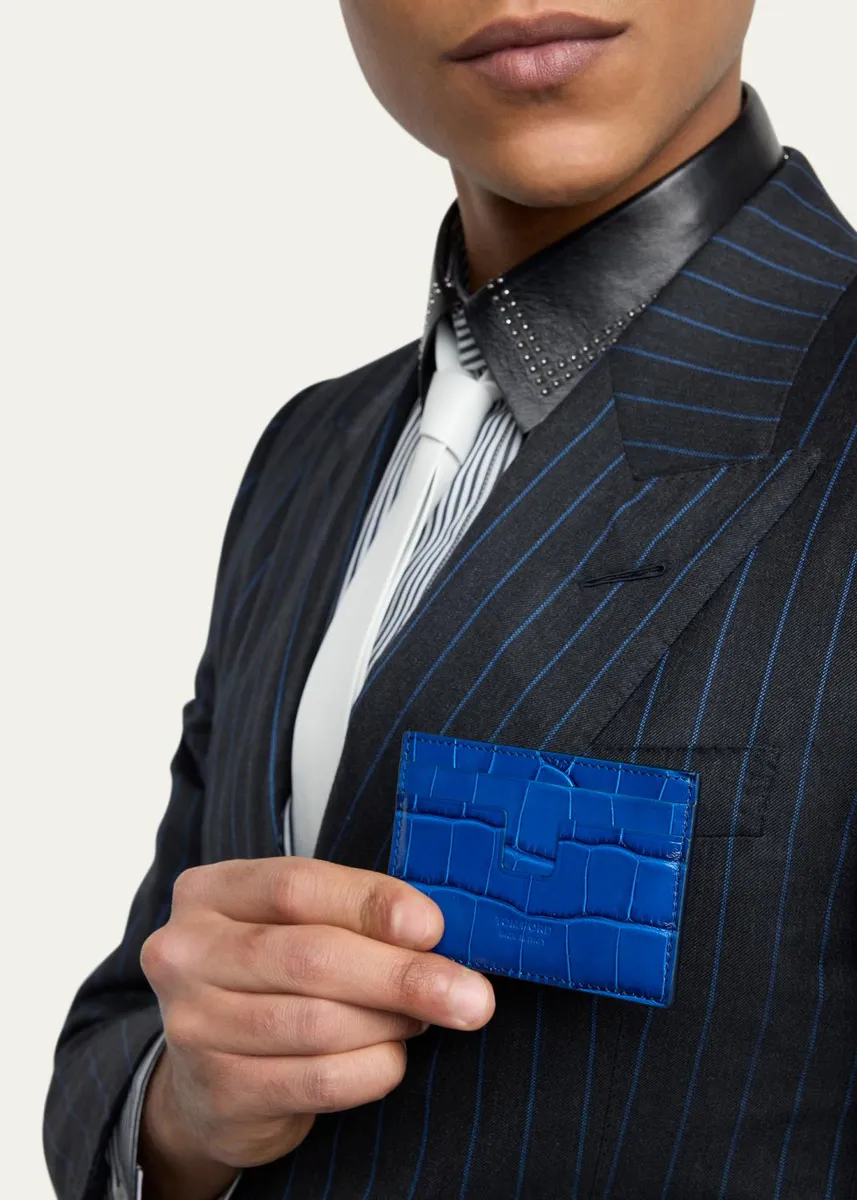 Tom Ford Men's Croc-Effect Leather T-Line Card Holder | Thumbnail 2