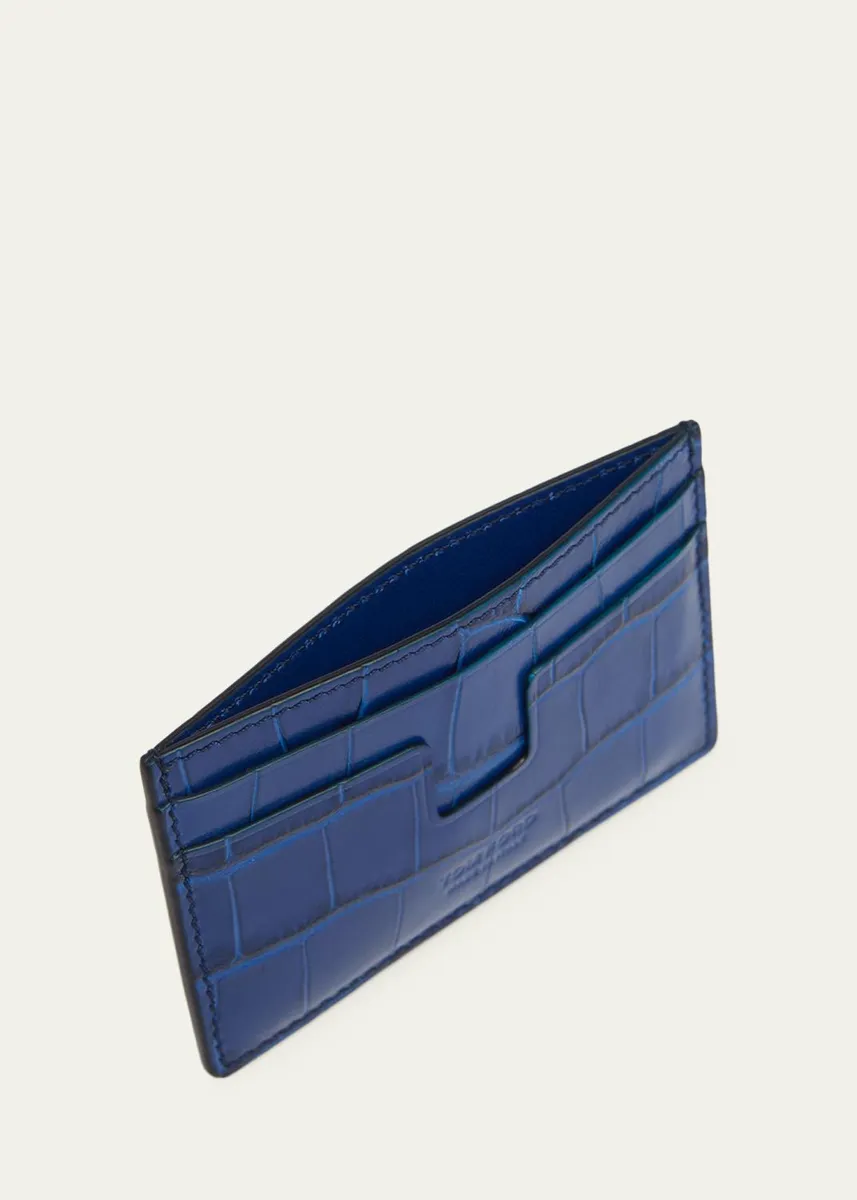 Tom Ford Men's Croc-Effect Leather T-Line Card Holder | Thumbnail 3