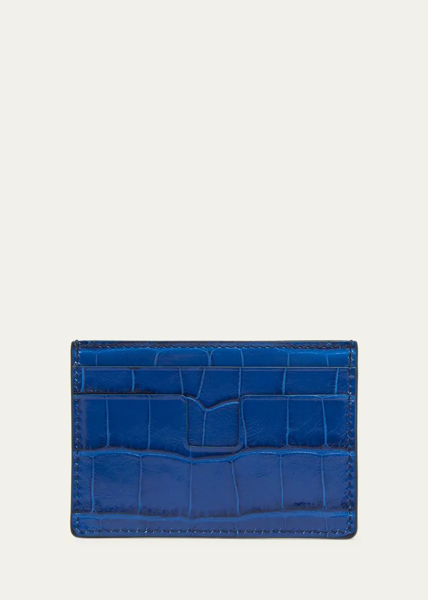 Tom Ford Men's Croc-Effect Leather T-Line Card Holder | Thumbnail 4