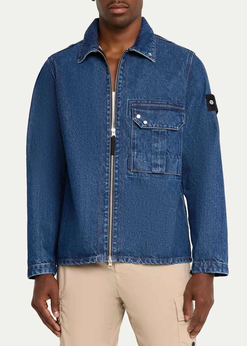 Stone Island Men's Denim Full-Zip Overshirt | Thumbnail 4