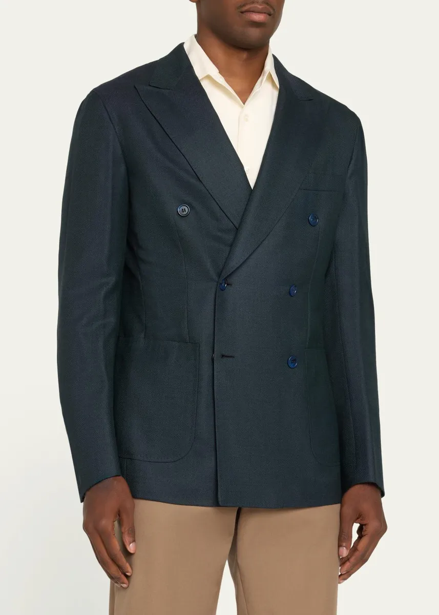 Brioni Men's Wool Herringbone Double-Breasted Sport Coat | Thumbnail 4