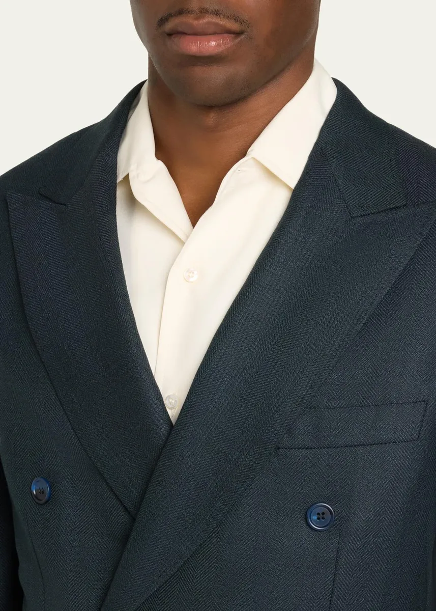 Brioni Men's Wool Herringbone Double-Breasted Sport Coat | Thumbnail 5