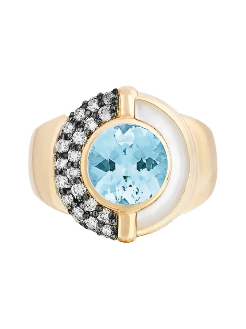 14K Sugar and Spice Ring with Topaz, Diamonds and Mother-of-Pearl
