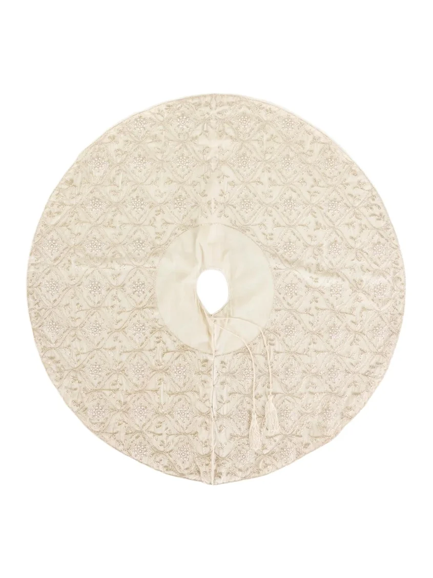 Sudha Pennathur 60" Velvet Tree Skirt with Silver Beaded Snowflakes