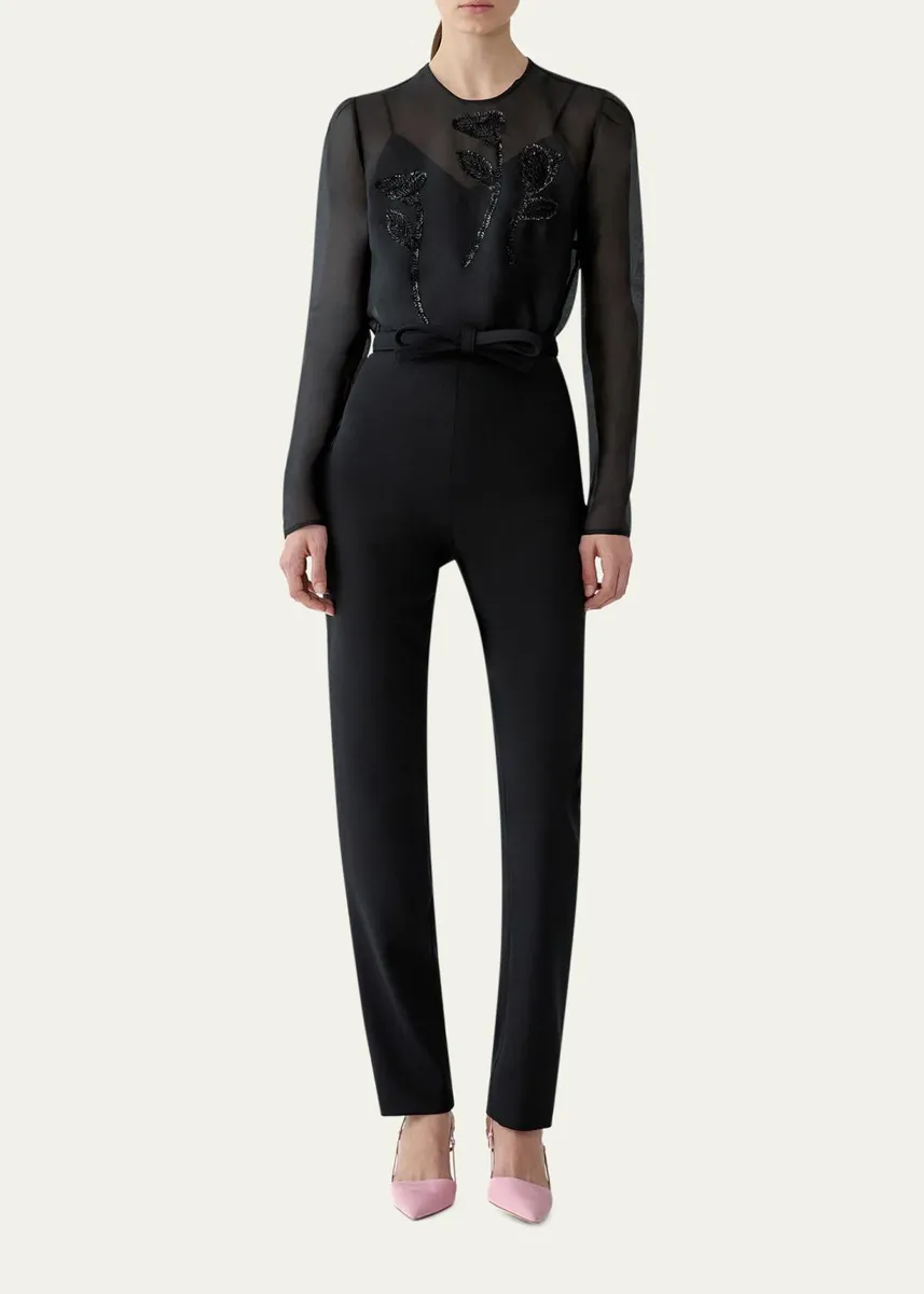 Carolina Herrera Embellished Semi-Sheer Long Sleeve Top | Thumbnail 2