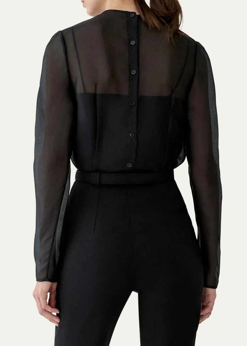Carolina Herrera Embellished Semi-Sheer Long Sleeve Top | Thumbnail 3