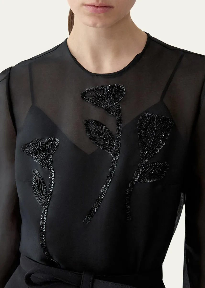 Carolina Herrera Embellished Semi-Sheer Long Sleeve Top | Thumbnail 4
