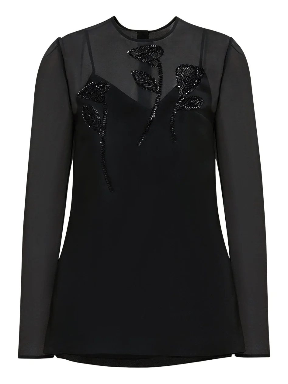 Embellished Semi-Sheer Long Sleeve Top Embellished Semi-Sheer Long Sleeve Top