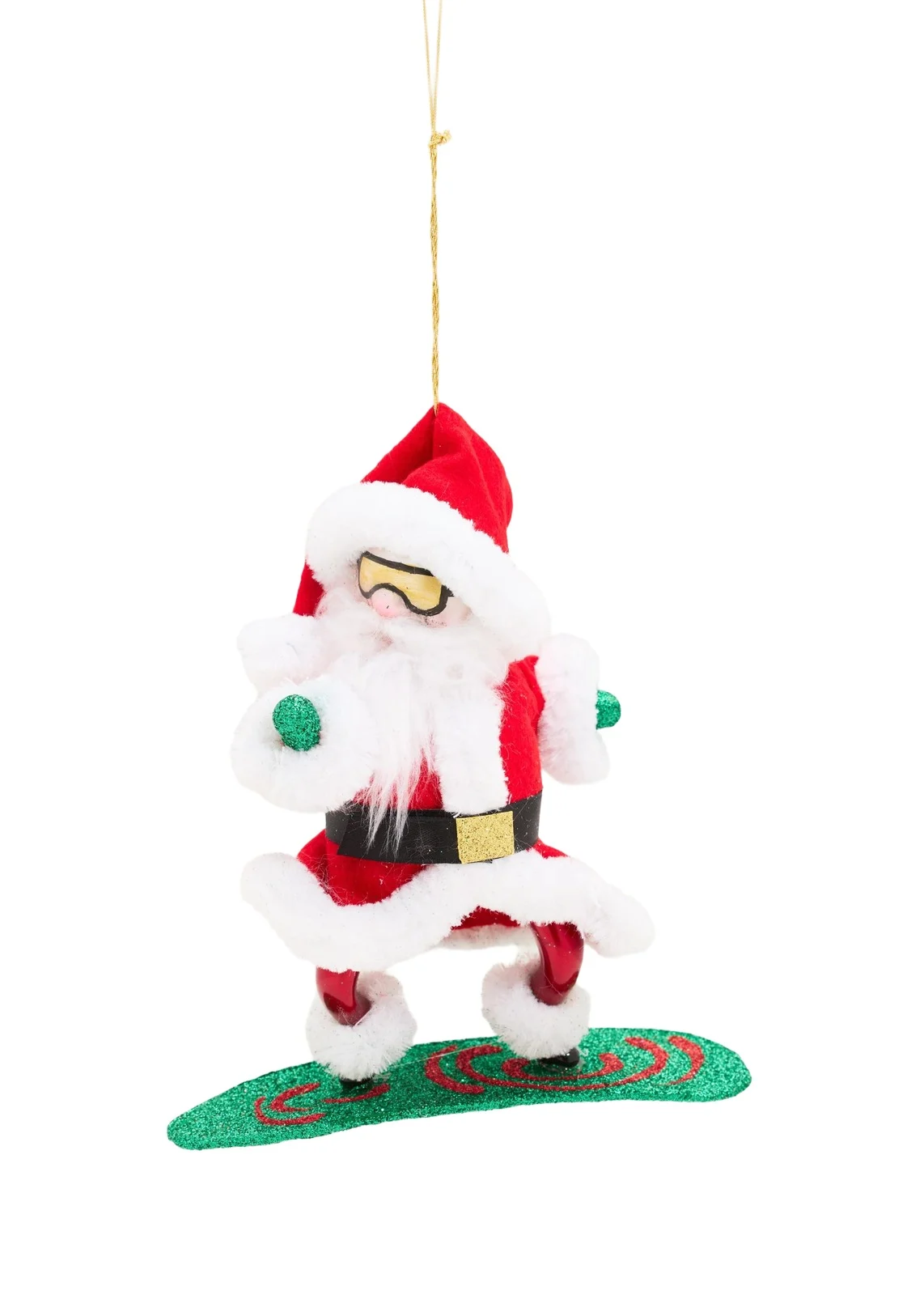 Snowboarding Santa Claus Glass Ornament