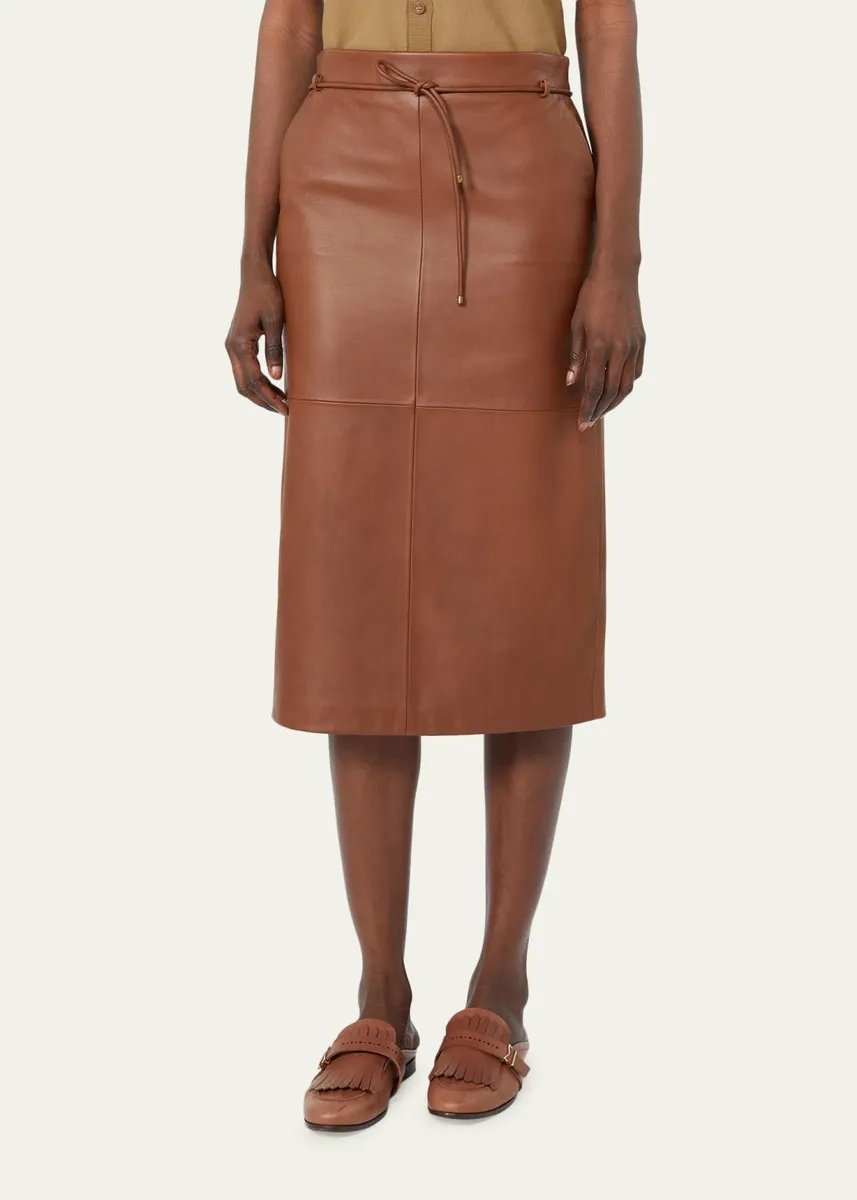 Max Mara Antino Belted Leather Midi Skirt | Thumbnail 3 Max Mara Antino Belted Leather Midi Skirt | Thumbnail 3