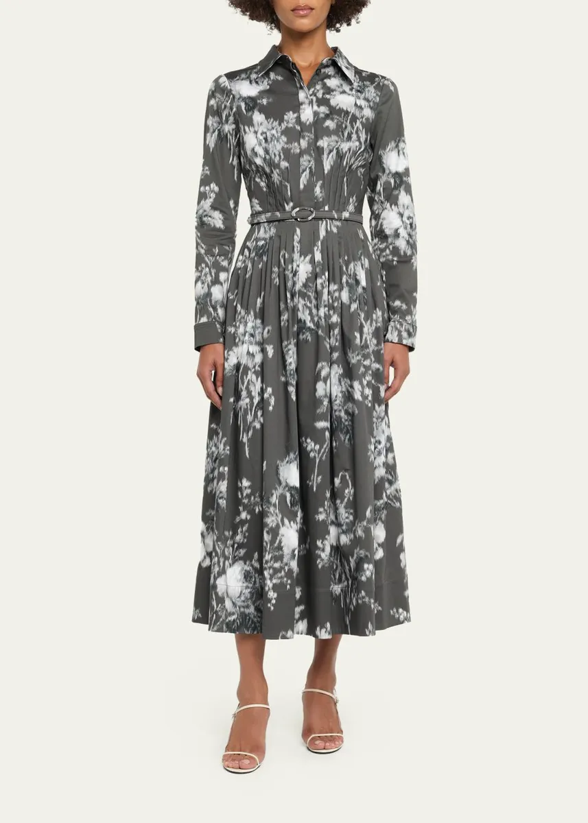 Oscar de la Renta Chine Peony Print Cotton Belted Midi Shirtdress | Thumbnail 2 Oscar de la Renta Chine Peony Print Cotton Belted Midi Shirtdress | Thumbnail 2