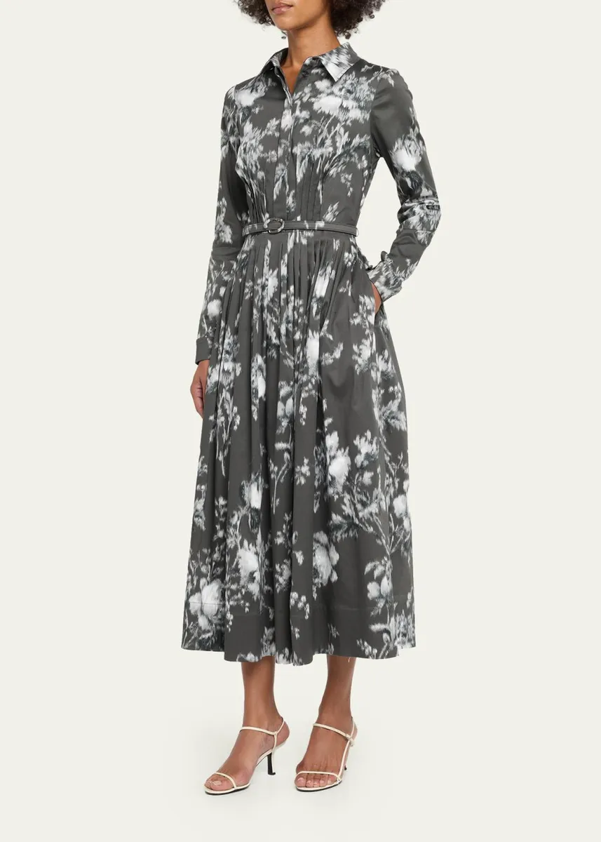 Oscar de la Renta Chine Peony Print Cotton Belted Midi Shirtdress | Thumbnail 4 Oscar de la Renta Chine Peony Print Cotton Belted Midi Shirtdress | Thumbnail 4