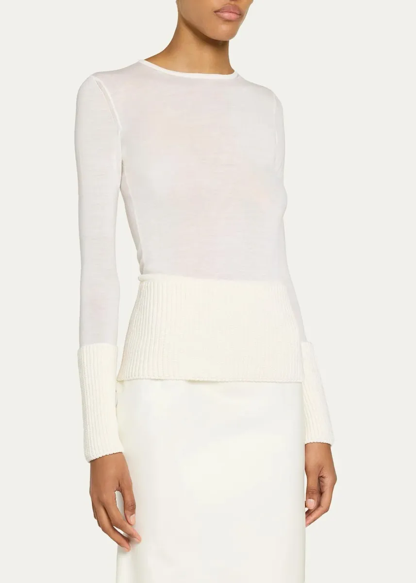 ALAÏA Merino Wool Long-Sleeve Crewneck Top | Thumbnail 4