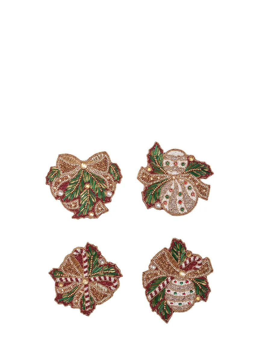 Kim Seybert Candy Cane Bow Beaded Coasters, Set of 4 | Thumbnail 3 Kim Seybert Candy Cane Bow Beaded Coasters, Set of 4 | Thumbnail 3