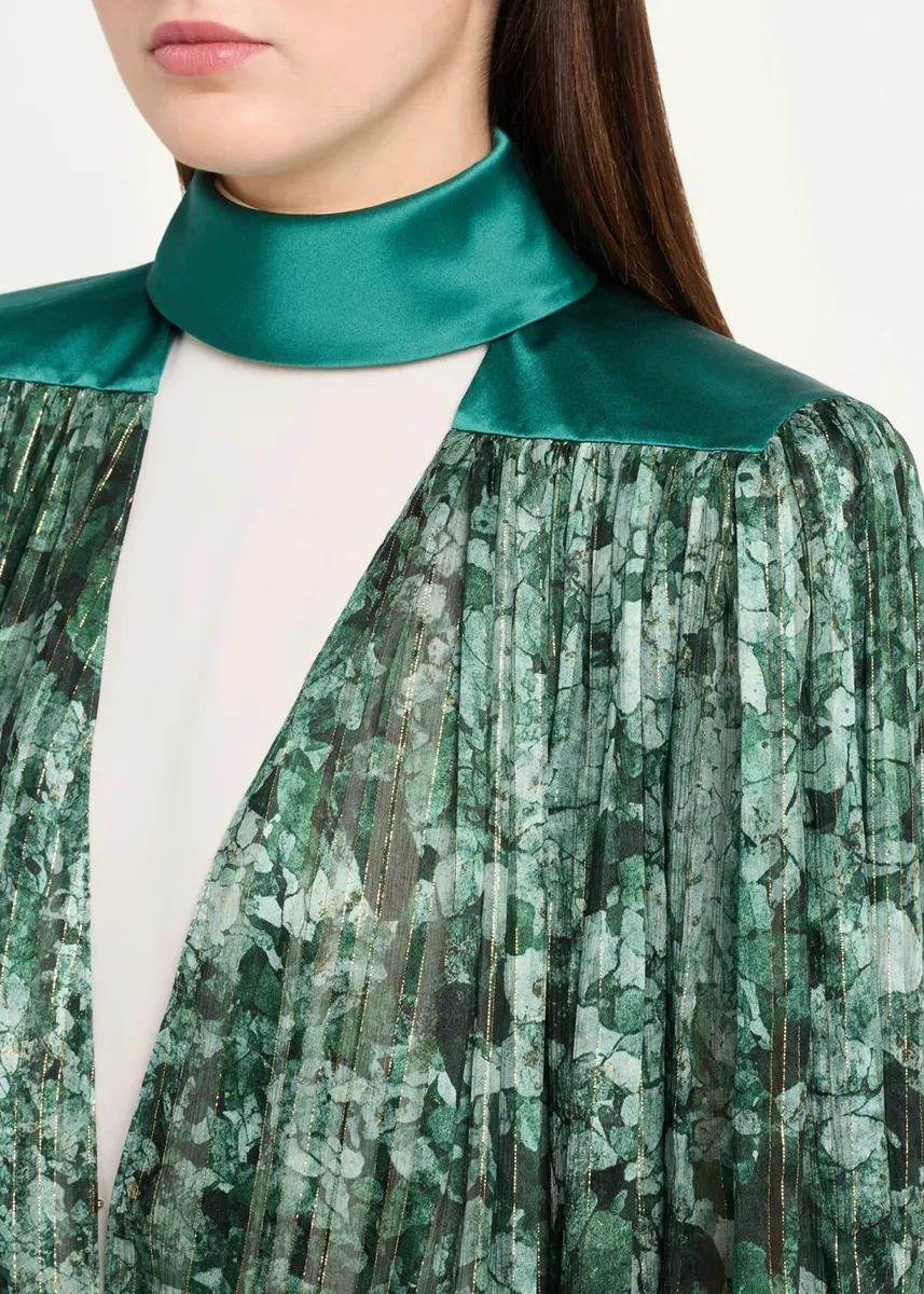 Valentino Garavani Metallic Silk Chiffon Plisse Long-Sleeve Blouse | Thumbnail 5 Valentino Garavani Metallic Silk Chiffon Plisse Long-Sleeve Blouse | Thumbnail 5