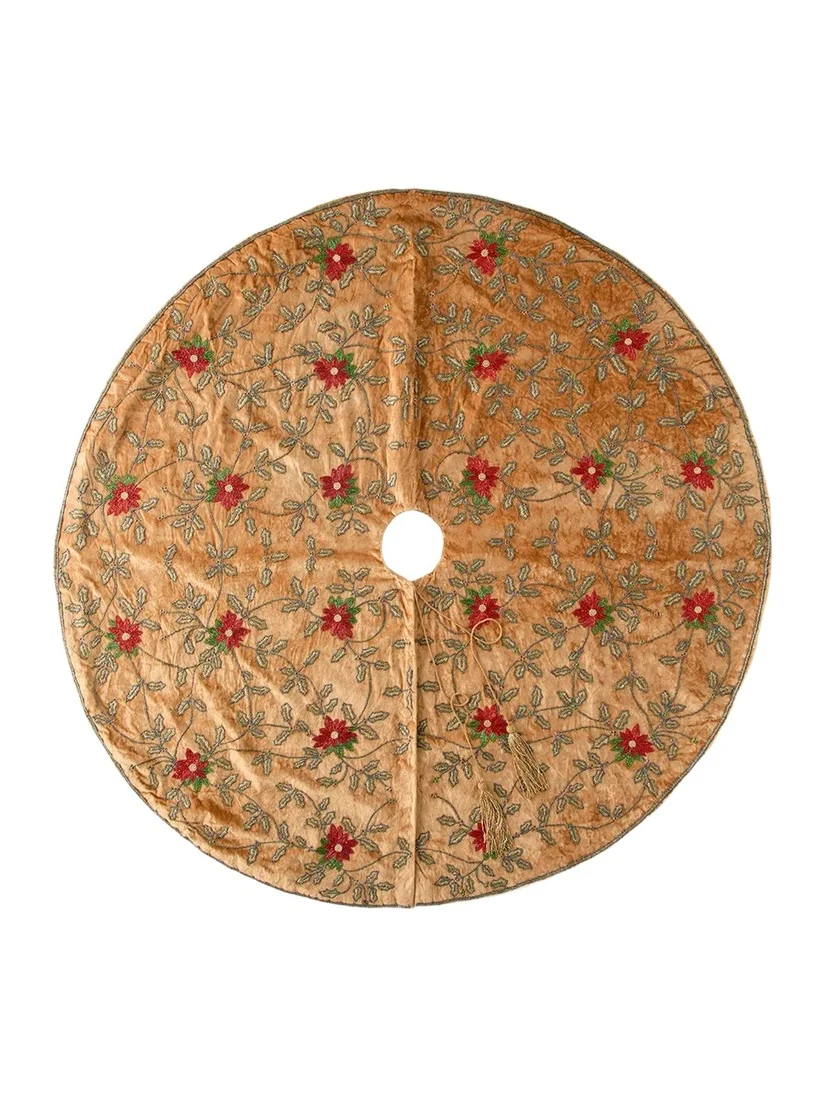 Sudha Pennathur Floral Beaded Velvet Tree Skirt