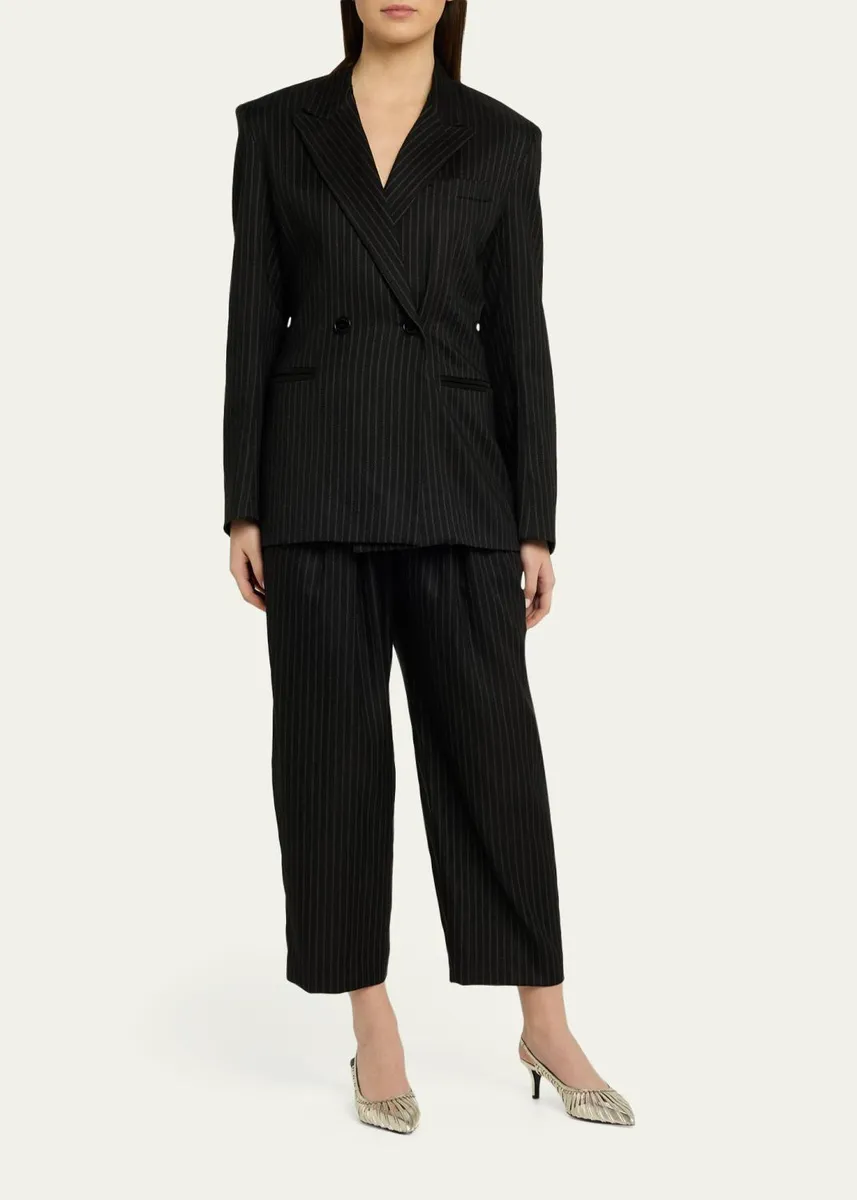 Isabel Marant Janice Pinstripe Double-Pleated Barrel-Leg Ankle Trousers | Thumbnail 2 Isabel Marant Janice Pinstripe Double-Pleated Barrel-Leg Ankle Trousers | Thumbnail 2