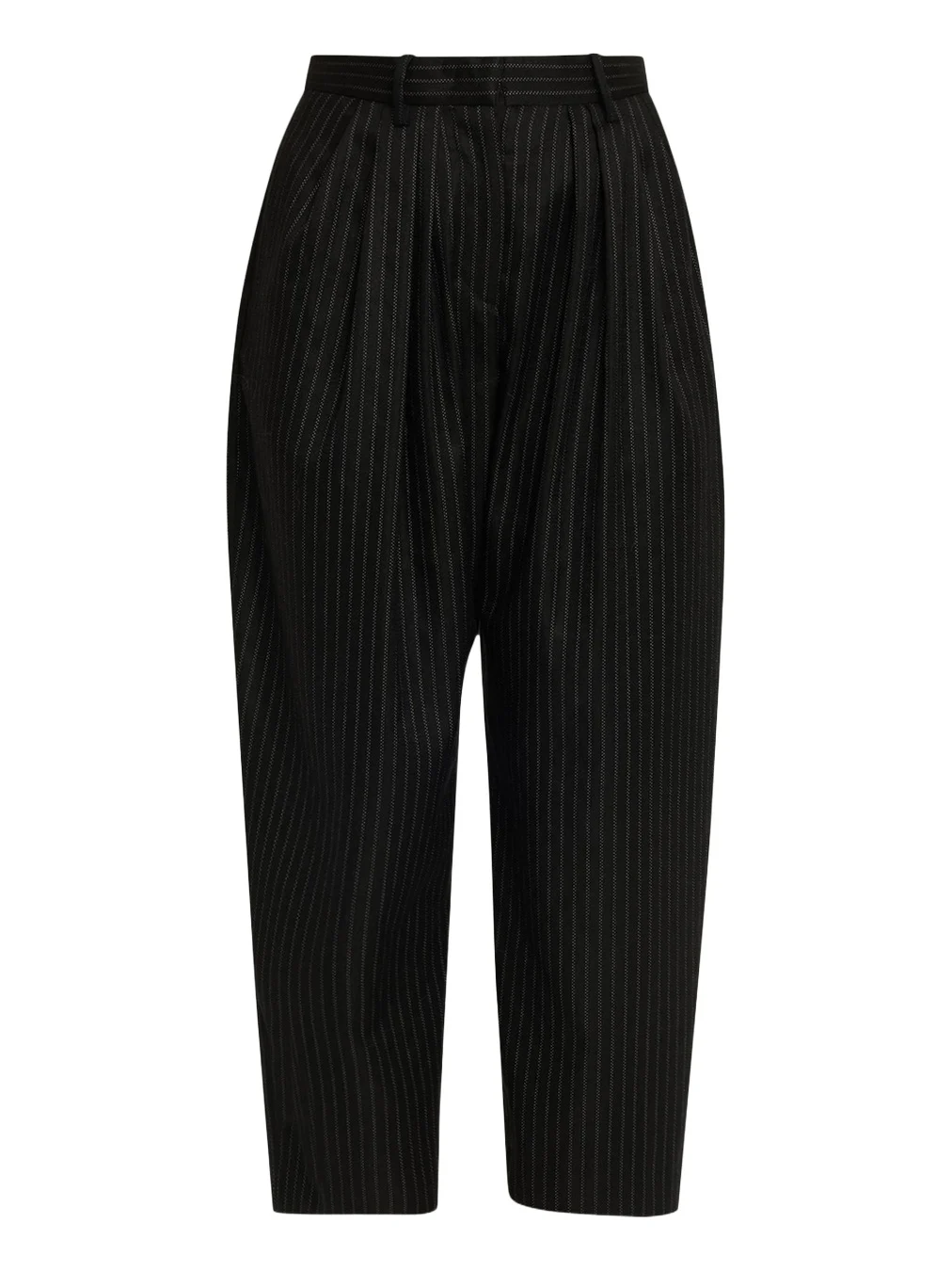 Janice Pinstripe Double-Pleated Barrel-Leg Ankle Trousers Janice Pinstripe Double-Pleated Barrel-Leg Ankle Trousers