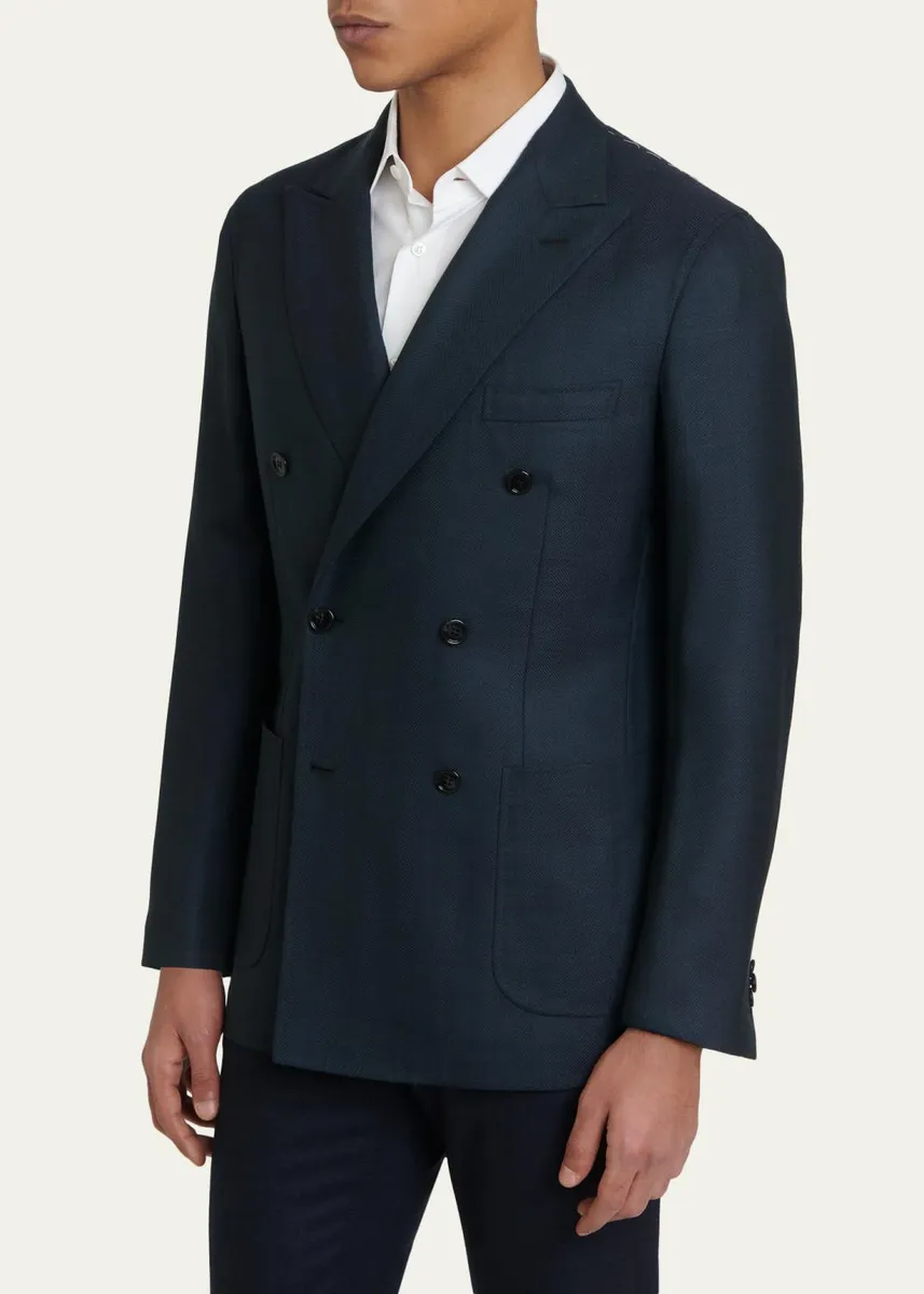 Brioni Men's Wool Herringbone Double-Breasted Sport Coat | Thumbnail 4 Brioni Men's Wool Herringbone Double-Breasted Sport Coat | Thumbnail 4