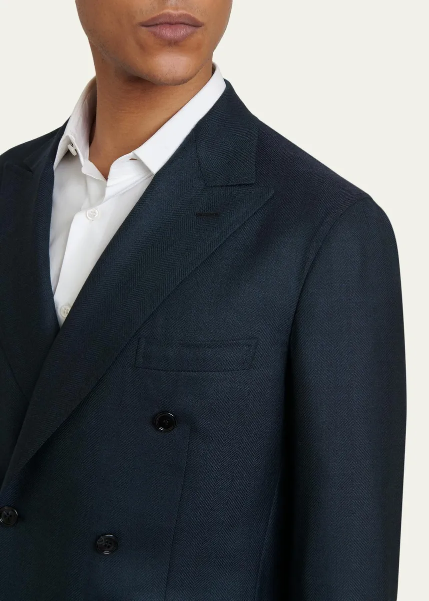 Brioni Men's Wool Herringbone Double-Breasted Sport Coat | Thumbnail 5 Brioni Men's Wool Herringbone Double-Breasted Sport Coat | Thumbnail 5