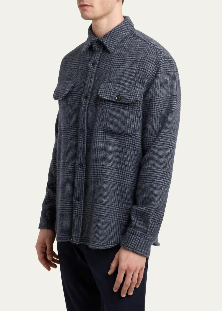Brioni Men's Vagabond Cashmere Plaid Overshirt | Thumbnail 4 Brioni Men's Vagabond Cashmere Plaid Overshirt | Thumbnail 4