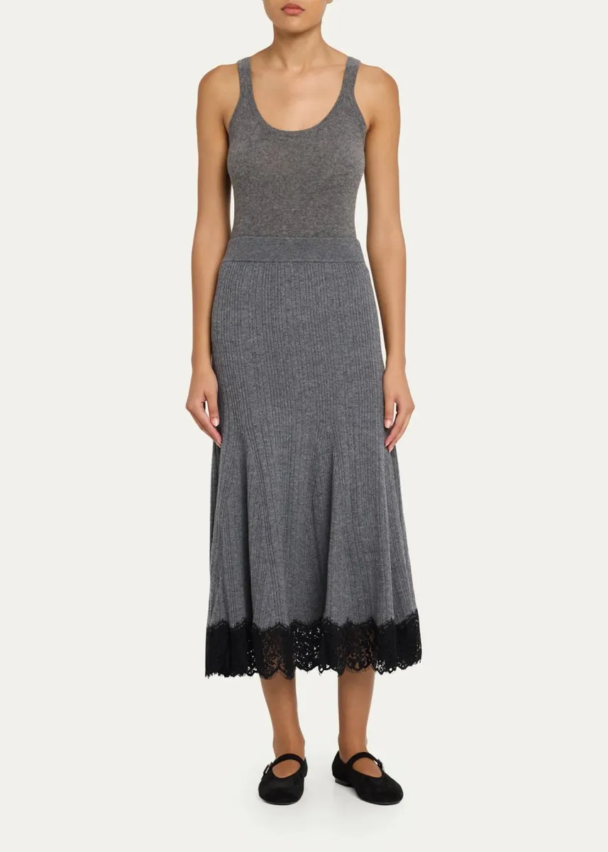 Cara Cara Parisa Lace-Trim Ribbed Midi Skirt | Thumbnail 2 Cara Cara Parisa Lace-Trim Ribbed Midi Skirt | Thumbnail 2
