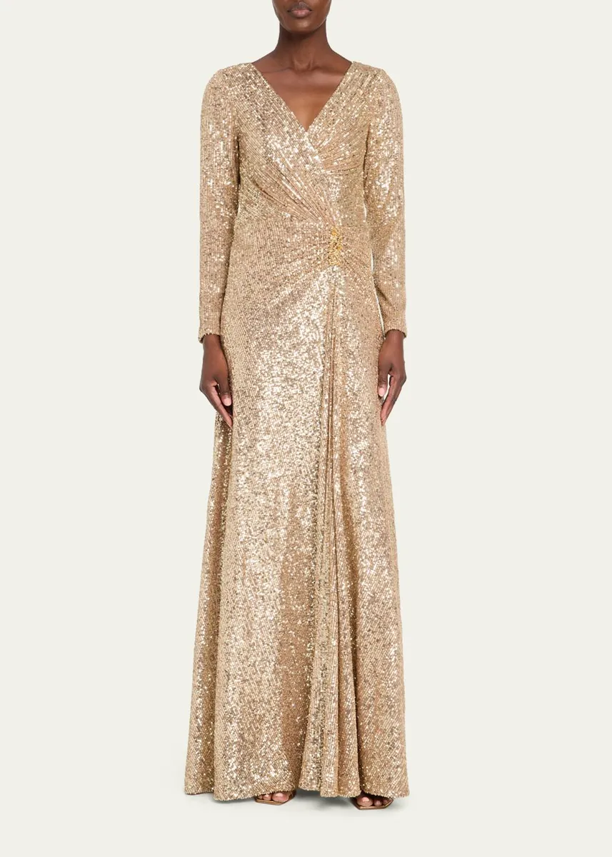 Rickie Freeman for Teri Jon Surplice Sequin A-Line Gown | Thumbnail 2