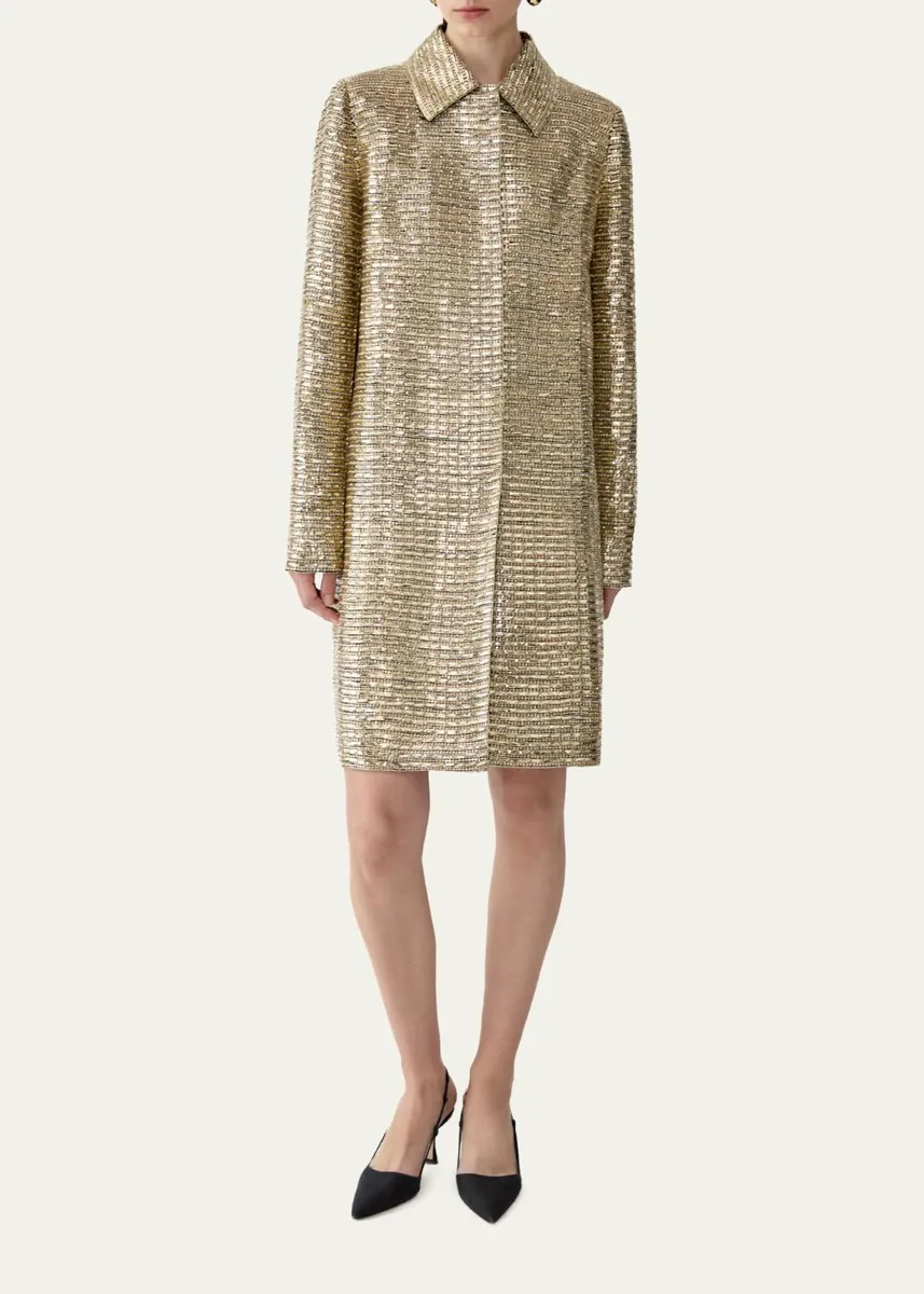 Carolina Herrera Metallic Embellished Long Sleeve Coat | Thumbnail 2 Carolina Herrera Metallic Embellished Long Sleeve Coat | Thumbnail 2