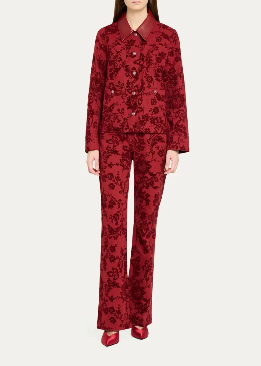 Cinq à Sept Paisley Flocked Damask Bootcut Pants | Thumbnail 2
