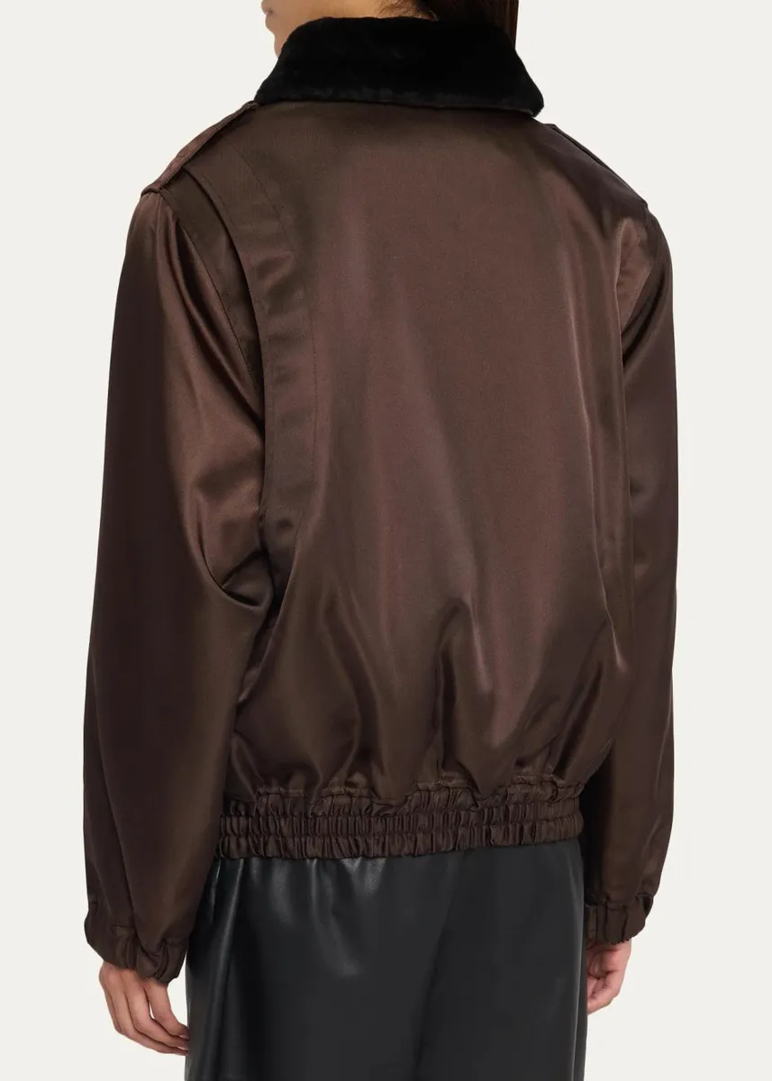 Willy Chavarria Faux-Fur Collar Shiny Nylon Uniform Bomber Jacket | Thumbnail 3 Willy Chavarria Faux-Fur Collar Shiny Nylon Uniform Bomber Jacket | Thumbnail 3