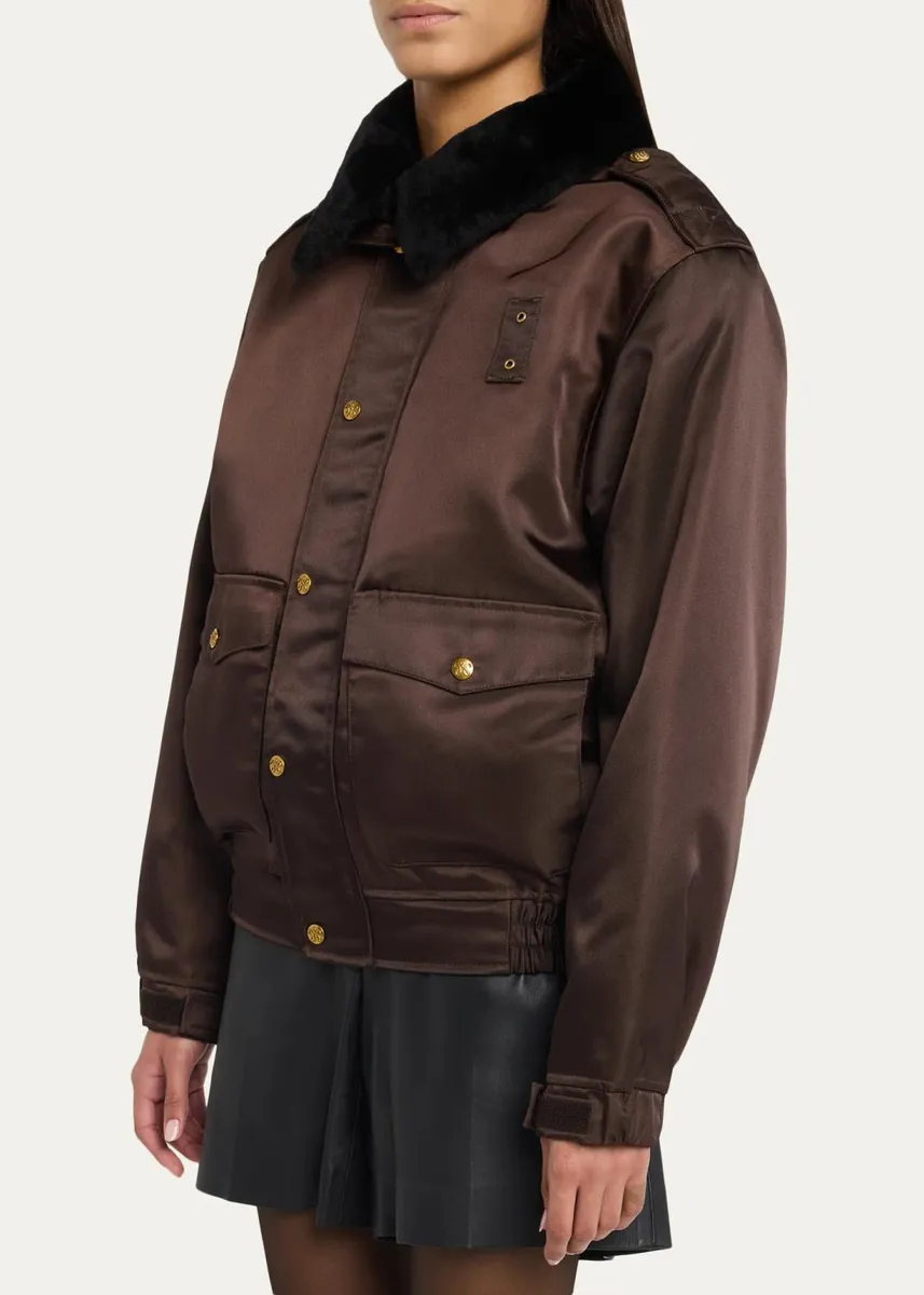Willy Chavarria Faux-Fur Collar Shiny Nylon Uniform Bomber Jacket | Thumbnail 4 Willy Chavarria Faux-Fur Collar Shiny Nylon Uniform Bomber Jacket | Thumbnail 4