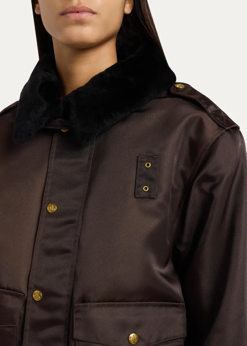 Willy Chavarria Faux-Fur Collar Shiny Nylon Uniform Bomber Jacket | Thumbnail 5 Willy Chavarria Faux-Fur Collar Shiny Nylon Uniform Bomber Jacket | Thumbnail 5