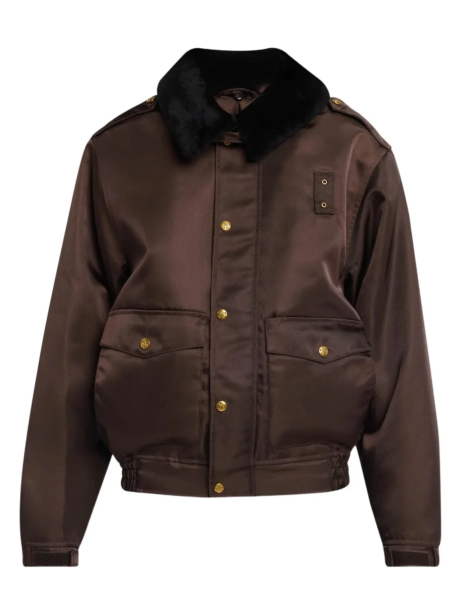 Willy Chavarria Faux-Fur Collar Shiny Nylon Uniform Bomber Jacket