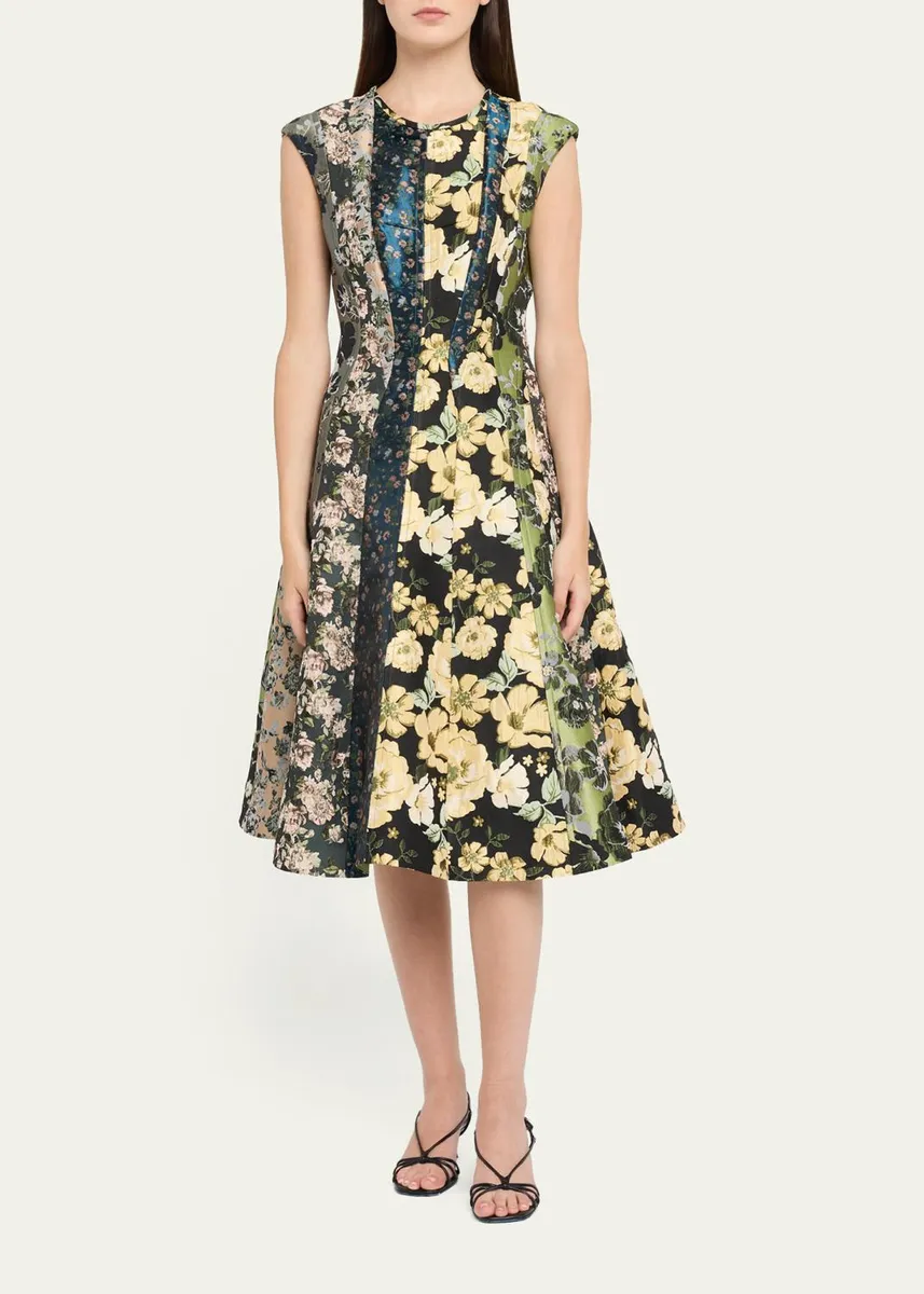 Jason Wu Collection Mixed Floral Silk Jacquard Patchwork Midi Dress | Thumbnail 2 Jason Wu Collection Mixed Floral Silk Jacquard Patchwork Midi Dress | Thumbnail 2