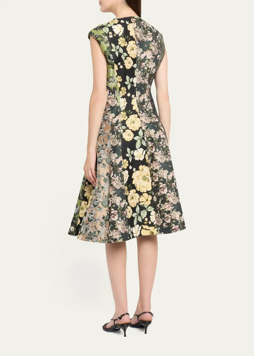 Jason Wu Collection Mixed Floral Silk Jacquard Patchwork Midi Dress | Thumbnail 3 Jason Wu Collection Mixed Floral Silk Jacquard Patchwork Midi Dress | Thumbnail 3