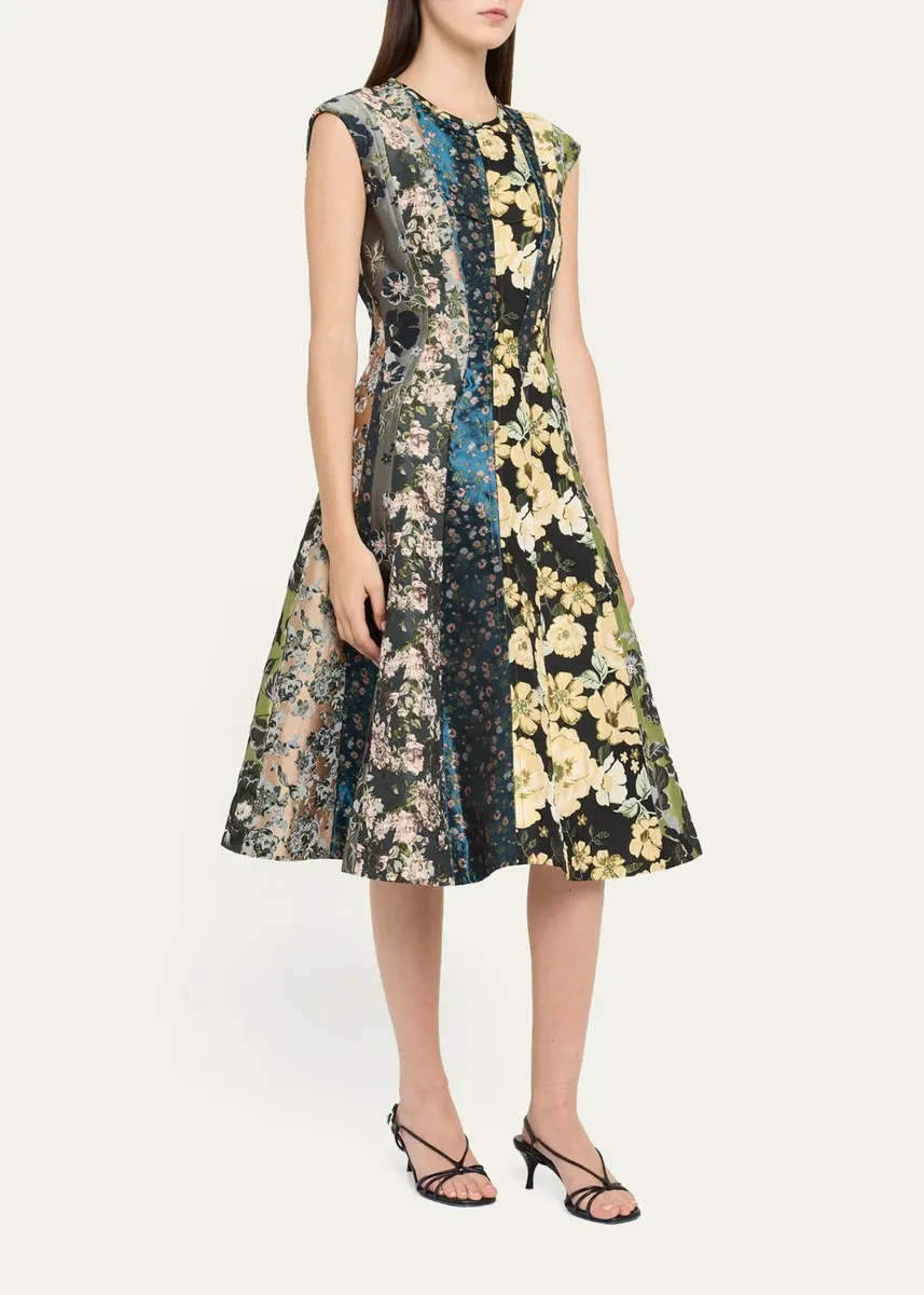 Jason Wu Collection Mixed Floral Silk Jacquard Patchwork Midi Dress | Thumbnail 4 Jason Wu Collection Mixed Floral Silk Jacquard Patchwork Midi Dress | Thumbnail 4