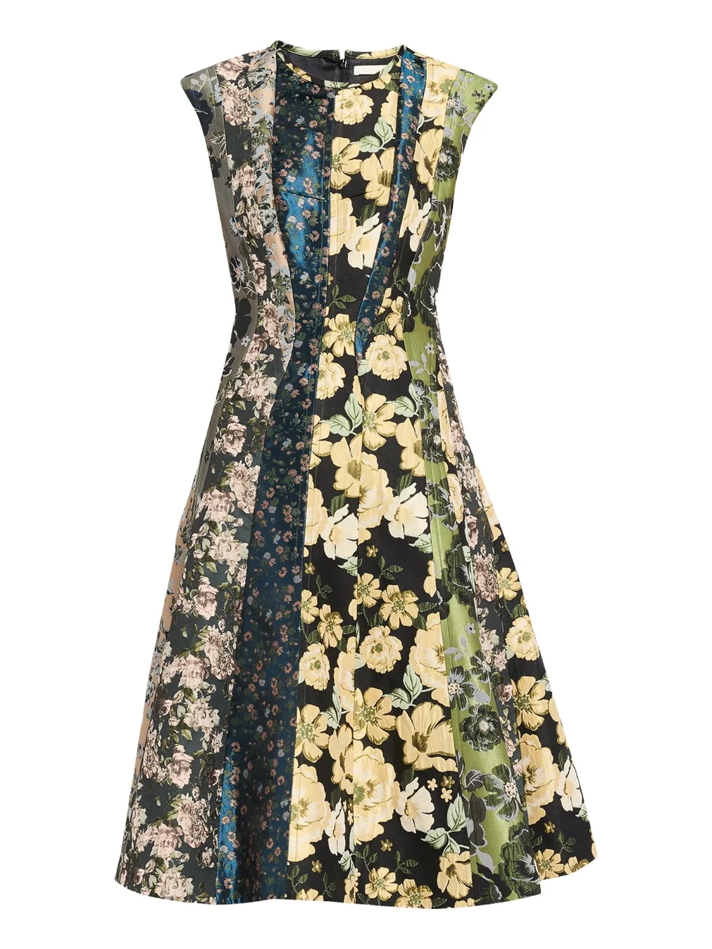Jason Wu Collection Mixed Floral Silk Jacquard Patchwork Midi Dress