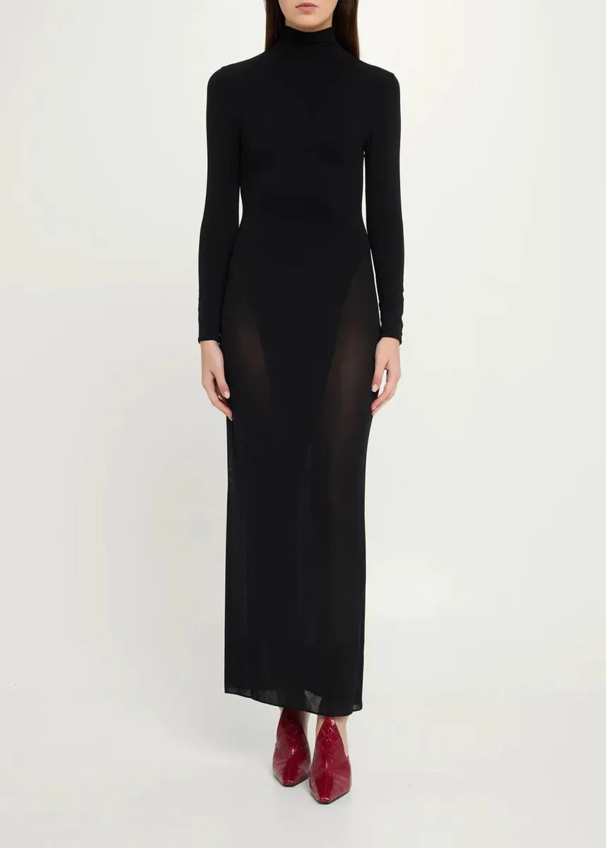 ALAÏA Mock-Neck Jersey Long-Sleeve Bodycon Maxi Dress | Thumbnail 2 ALAÏA Mock-Neck Jersey Long-Sleeve Bodycon Maxi Dress | Thumbnail 2
