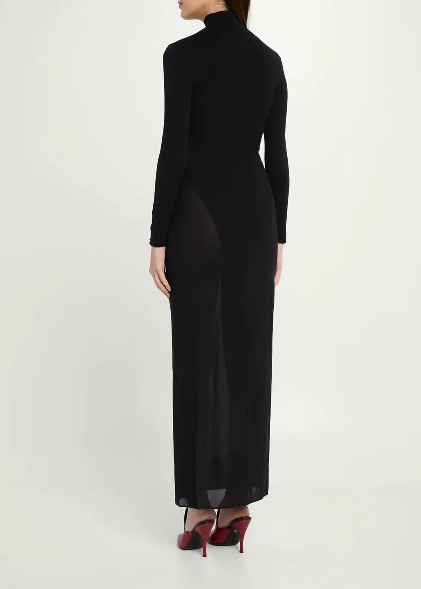 ALAÏA Mock-Neck Jersey Long-Sleeve Bodycon Maxi Dress | Thumbnail 3 ALAÏA Mock-Neck Jersey Long-Sleeve Bodycon Maxi Dress | Thumbnail 3