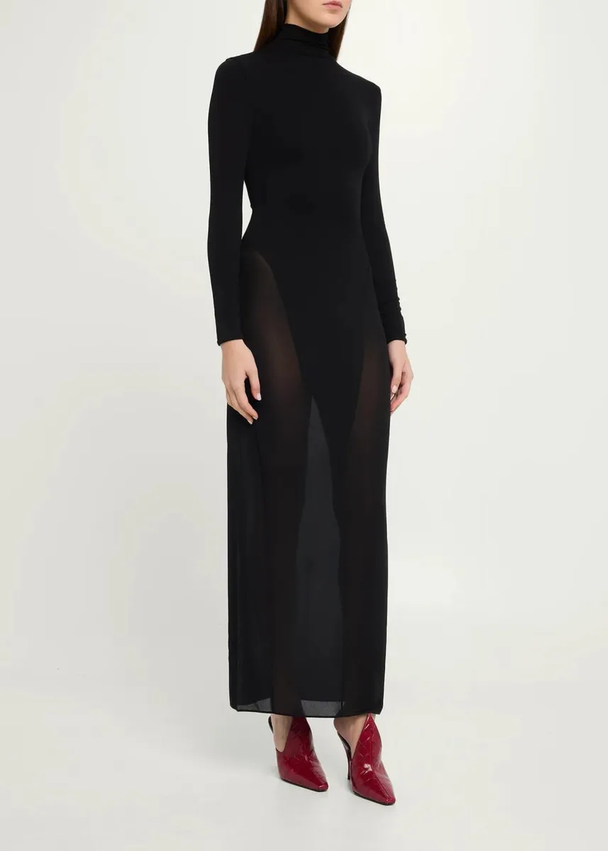 ALAÏA Mock-Neck Jersey Long-Sleeve Bodycon Maxi Dress | Thumbnail 4 ALAÏA Mock-Neck Jersey Long-Sleeve Bodycon Maxi Dress | Thumbnail 4