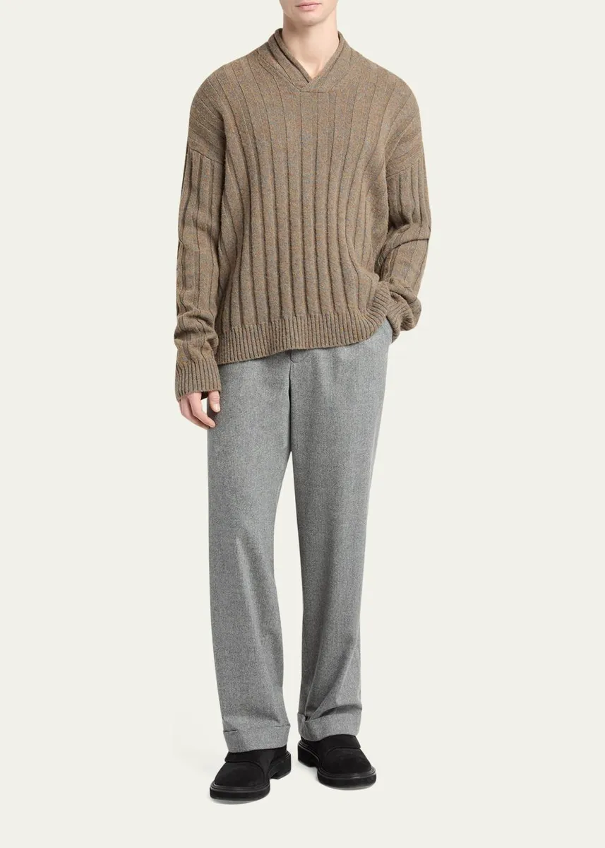 Giorgio Armani Men's Ribbed-Knit Wool Shawl-Collar Sweater | Thumbnail 2 Giorgio Armani Men's Ribbed-Knit Wool Shawl-Collar Sweater | Thumbnail 2