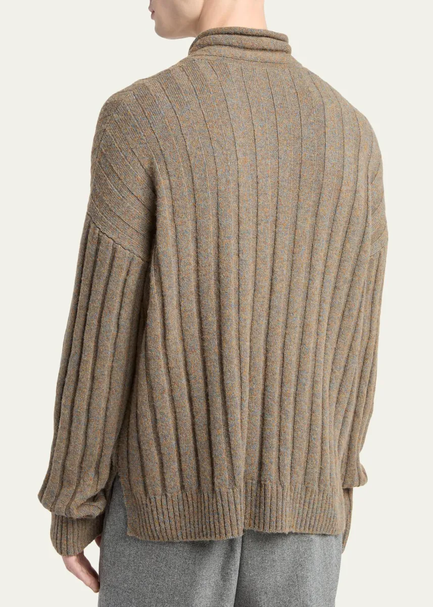 Giorgio Armani Men's Ribbed-Knit Wool Shawl-Collar Sweater | Thumbnail 3 Giorgio Armani Men's Ribbed-Knit Wool Shawl-Collar Sweater | Thumbnail 3