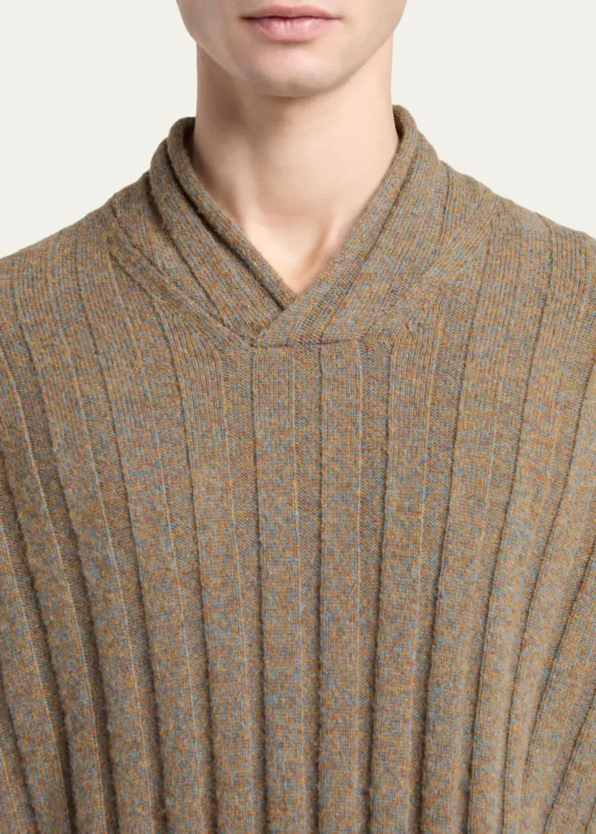 Giorgio Armani Men's Ribbed-Knit Wool Shawl-Collar Sweater | Thumbnail 5 Giorgio Armani Men's Ribbed-Knit Wool Shawl-Collar Sweater | Thumbnail 5