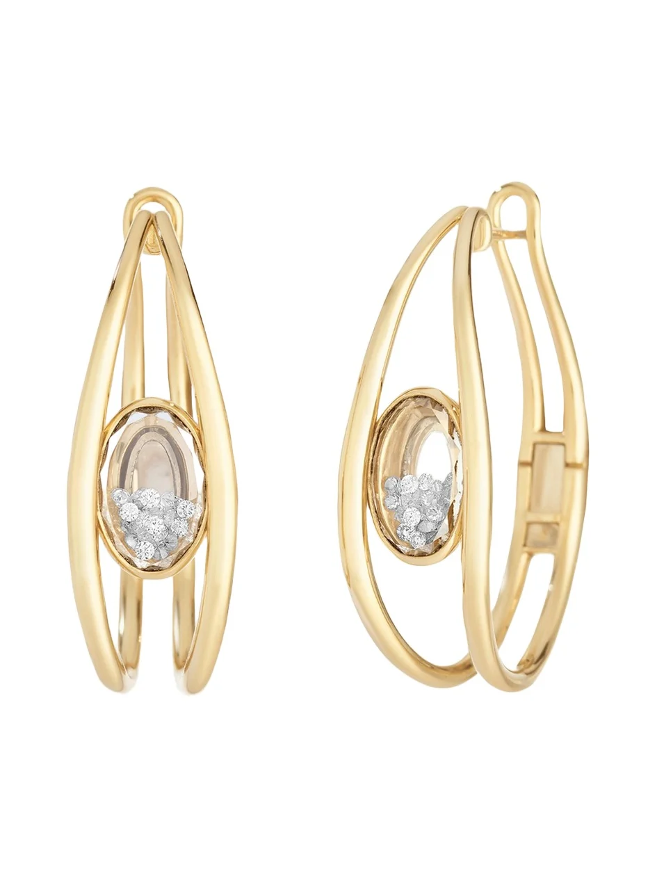18K Yellow Gold Cascavel Hoop Earrings with Diamonds and Kaleidoscope Shakers 18K Yellow Gold Cascavel Hoop Earrings with Diamonds and Kaleidoscope Shakers